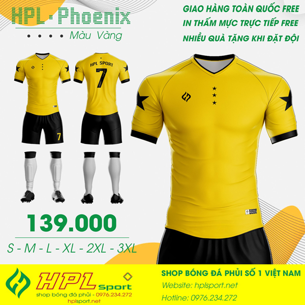 Hình ảnh Mẫu áo bóng đá tự thiết kế không logo màu vàng đẹp tại HPL Sport